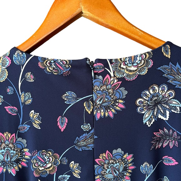 Talbots Petites Blue Floral Midi Dress Knot Front Birds Pink Multi Size 10P 10 P - Picture 5 of 6